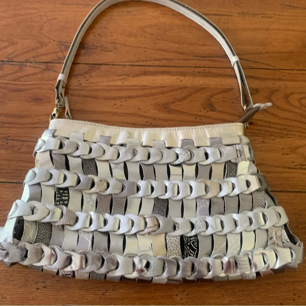 VTG Y2K Octopus Brand Braided Leather Shoulder Bag Handmade In Denmark GRUNGE